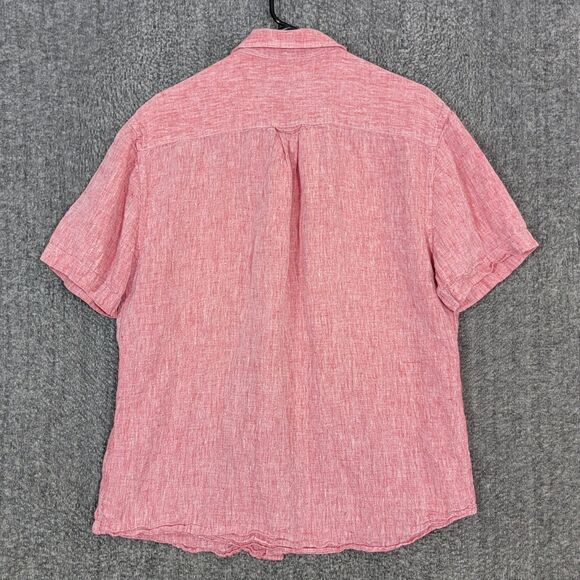 M&S Collection Shirt Mens Large Red 100% Linen Short Sleeve Casual Button Up - Picture 8 of 13